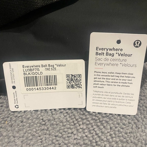 NWT Lululemon Velour 1l Black Everywhere Belt Bag | Color: Black/Gold - Picture 9 of 13